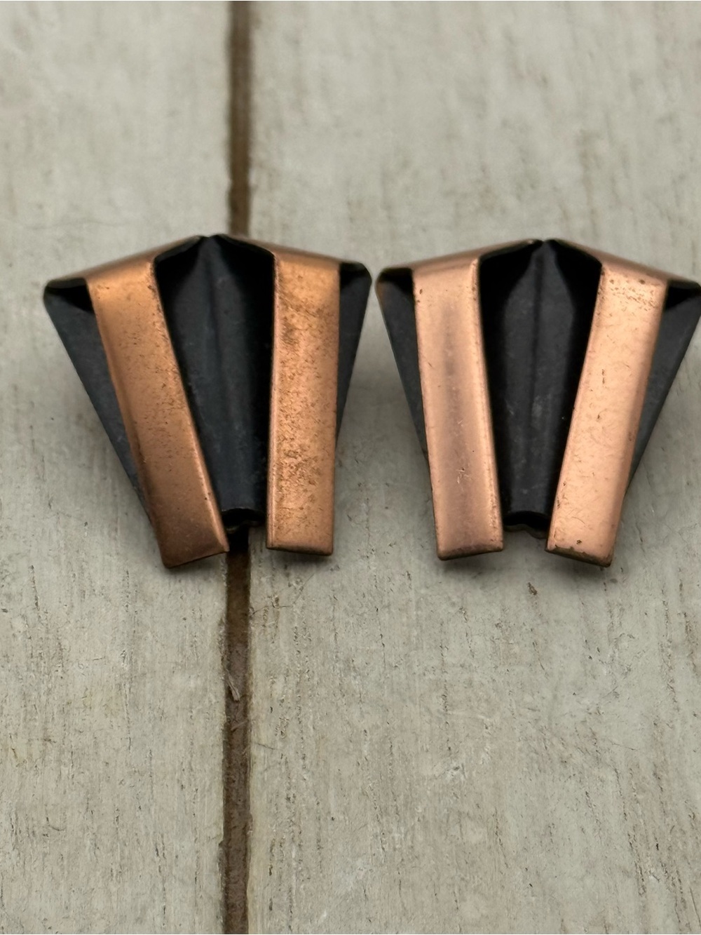 Renoir Geometric Copper & Black Clip-On Earrings